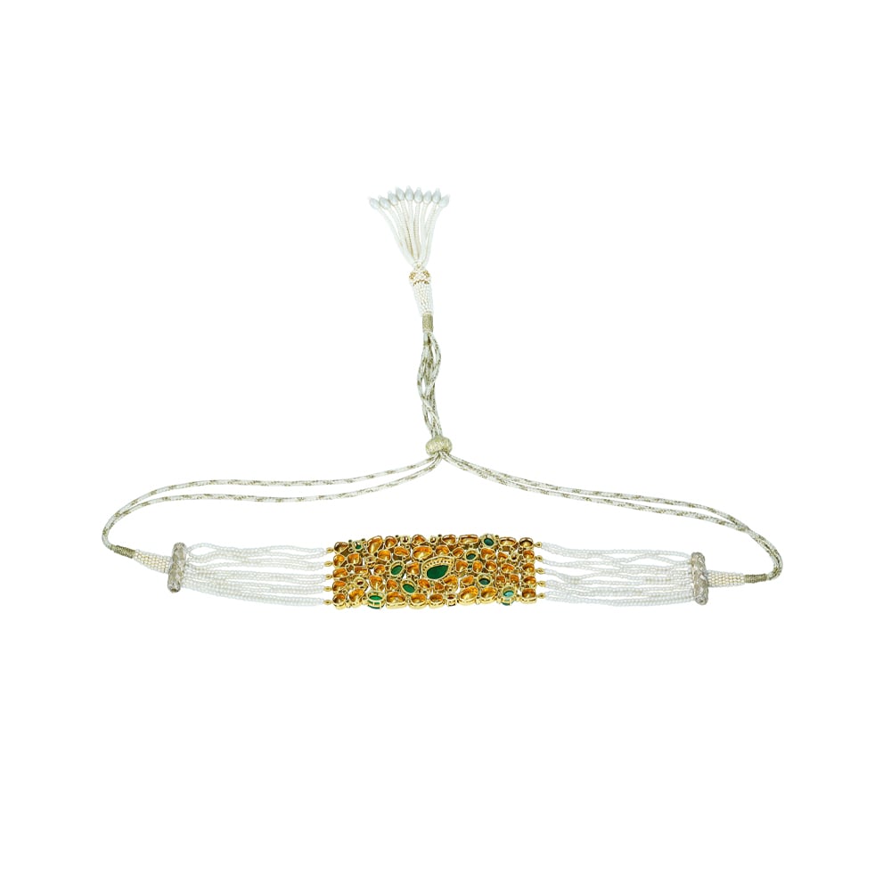 Emerald and Ruby Choker with Polki Diamonds and Pearl Strings